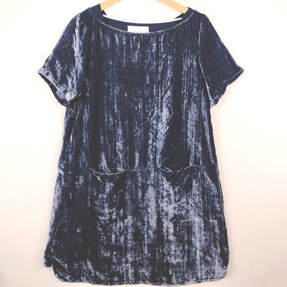Floreat Anthropologie Dress Medium Blue Crushed Velvet Whimsigoth Dark Romance - Picture 1 of 15